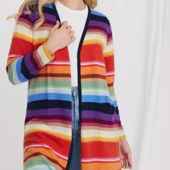 Minnie Rose Striped Cashmere Open Front Long Cardigan Sweater 2X NWT - Picture 1 of 4